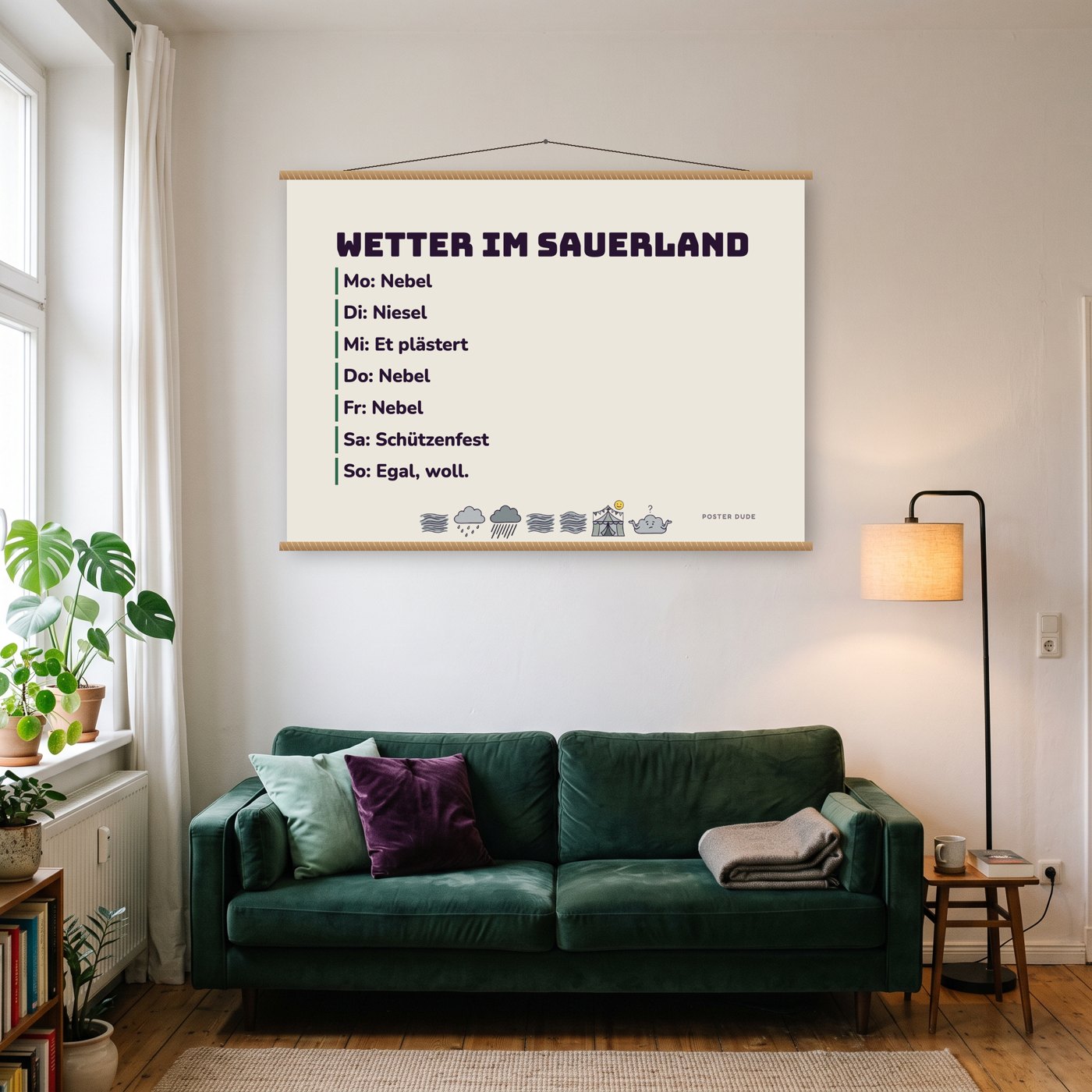 Sauerland-Wetter – Poster mit Posterleiste an der Wand