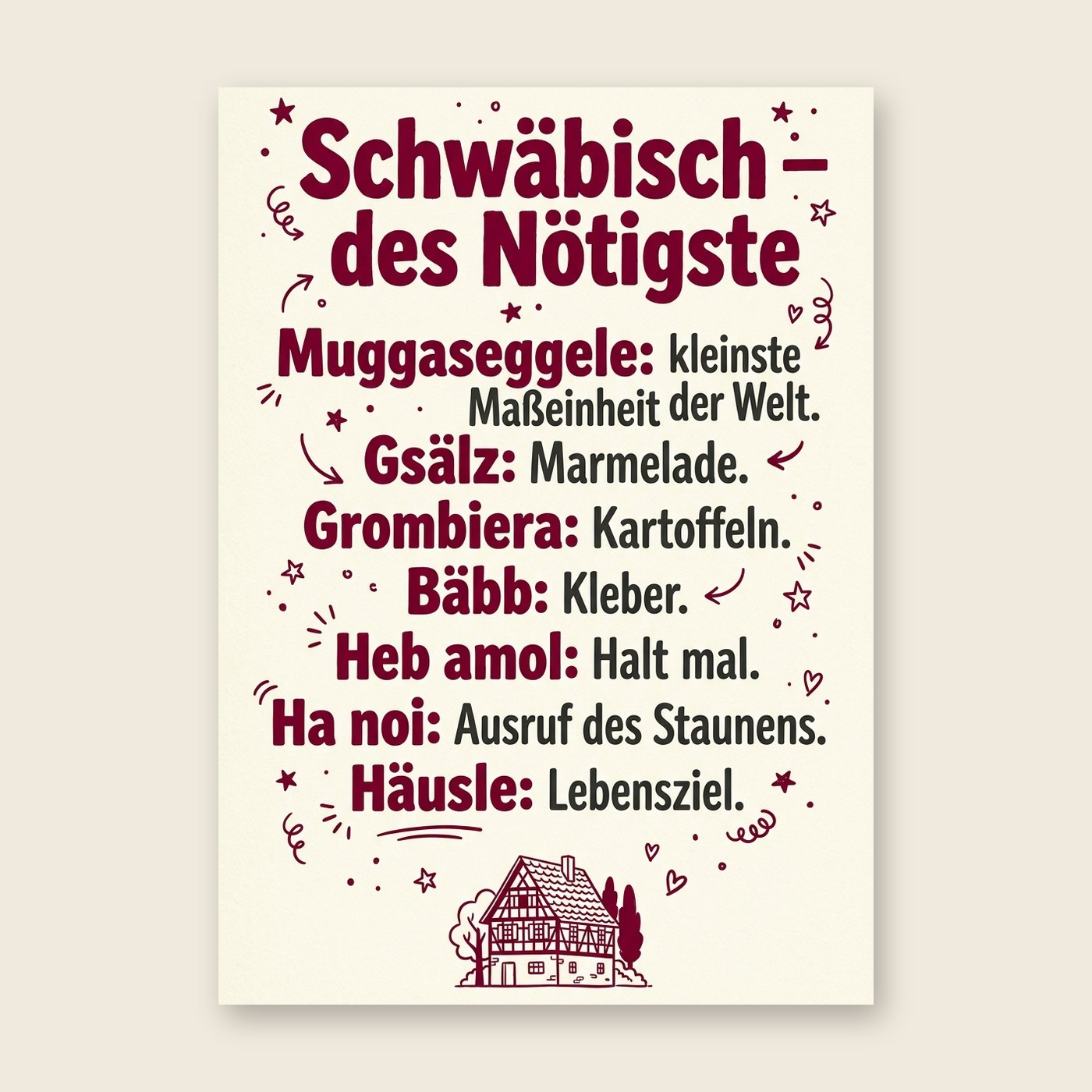 Schwäbisch – des Nötigste – Poster (mit Spruch)