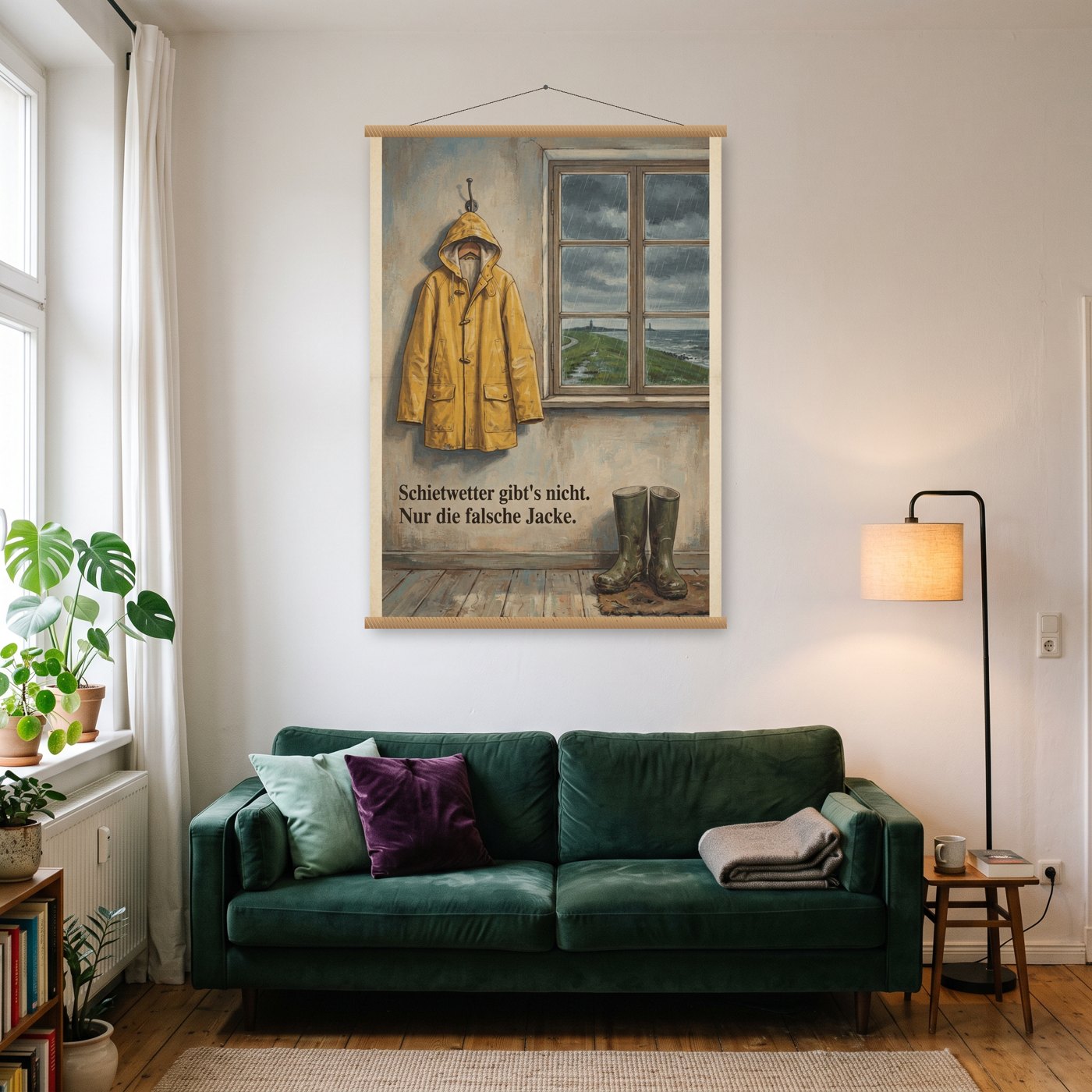 Schietwetter gibt's nicht. Nur die falsche Jacke – Poster mit Posterleiste an der Wand