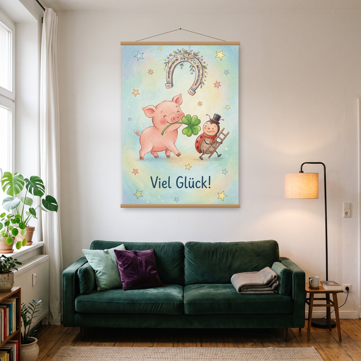 Glücksschwein – Poster mit Posterleiste an der Wand