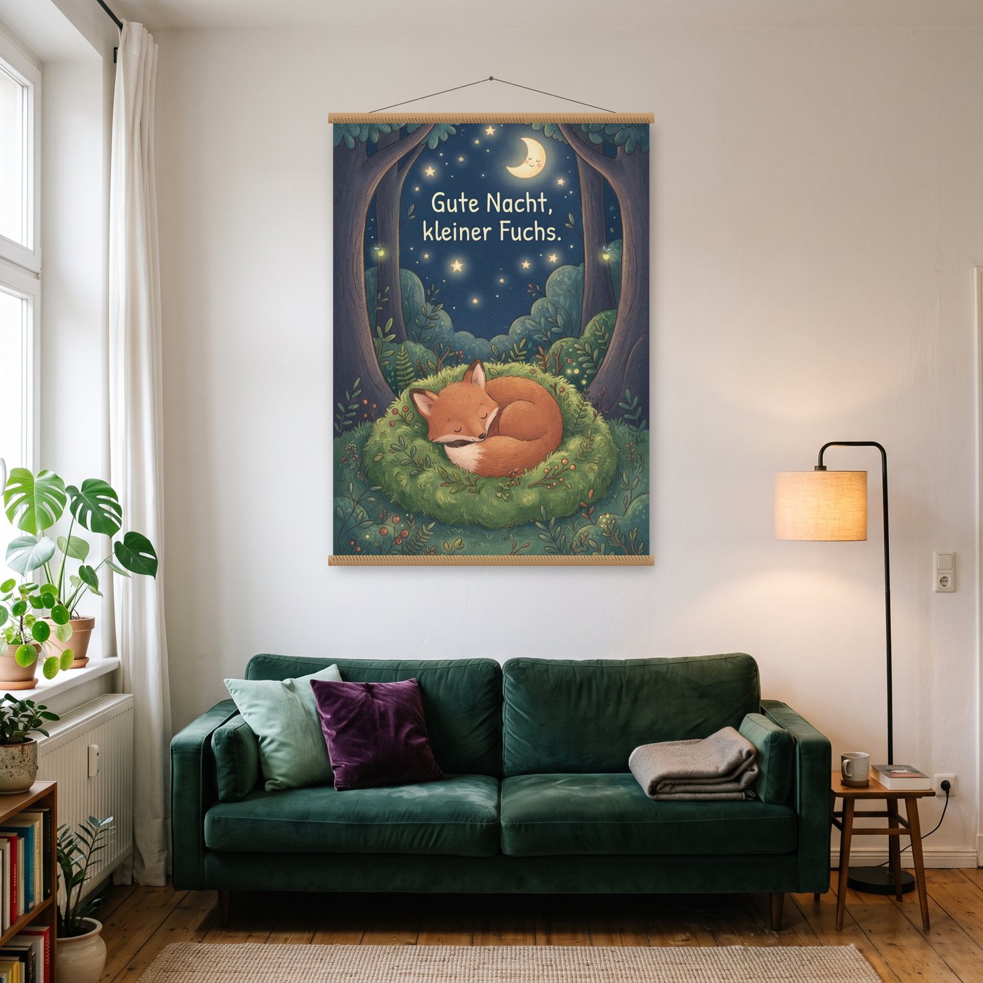 Gute Nacht, kleiner Fuchs – Poster mit Posterleiste an der Wand