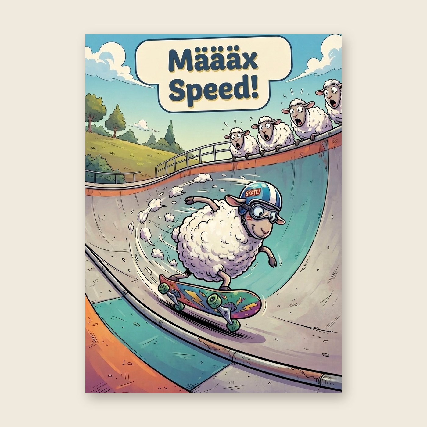 Schaf auf dem Skateboard – Poster (mit Spruch)