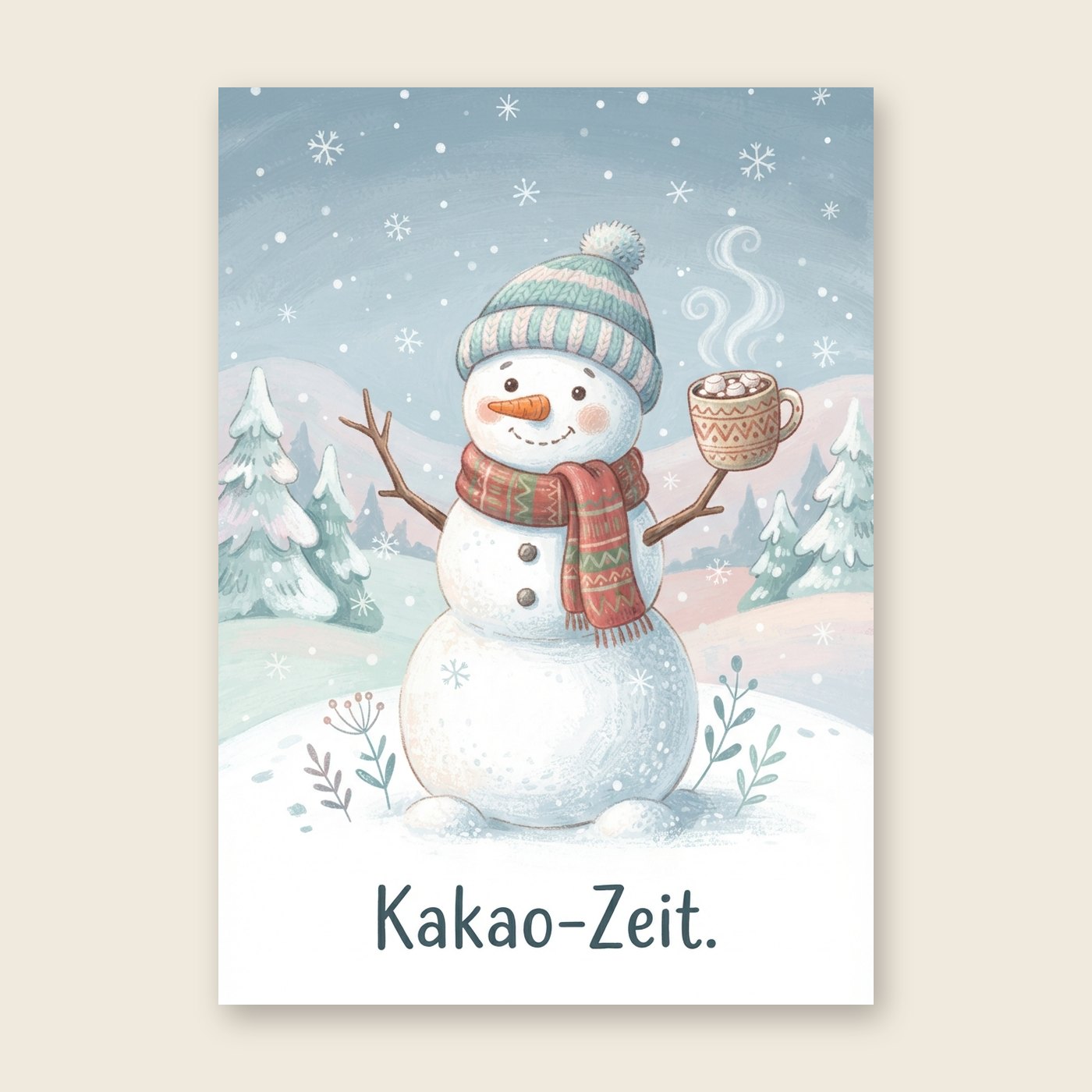 Schneemann mit Kakao – Poster (mit Spruch)