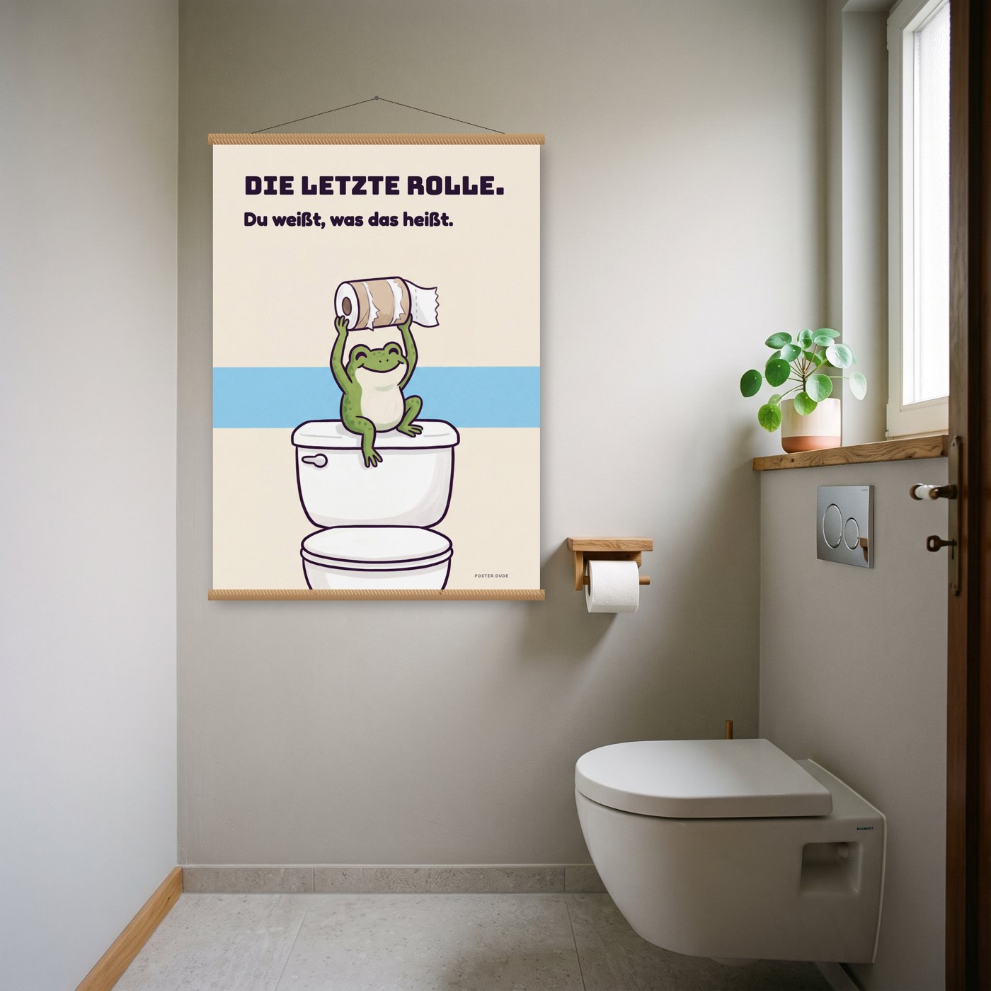 Frosch mit letzter Rolle – Poster mit Posterleiste an der Wand
