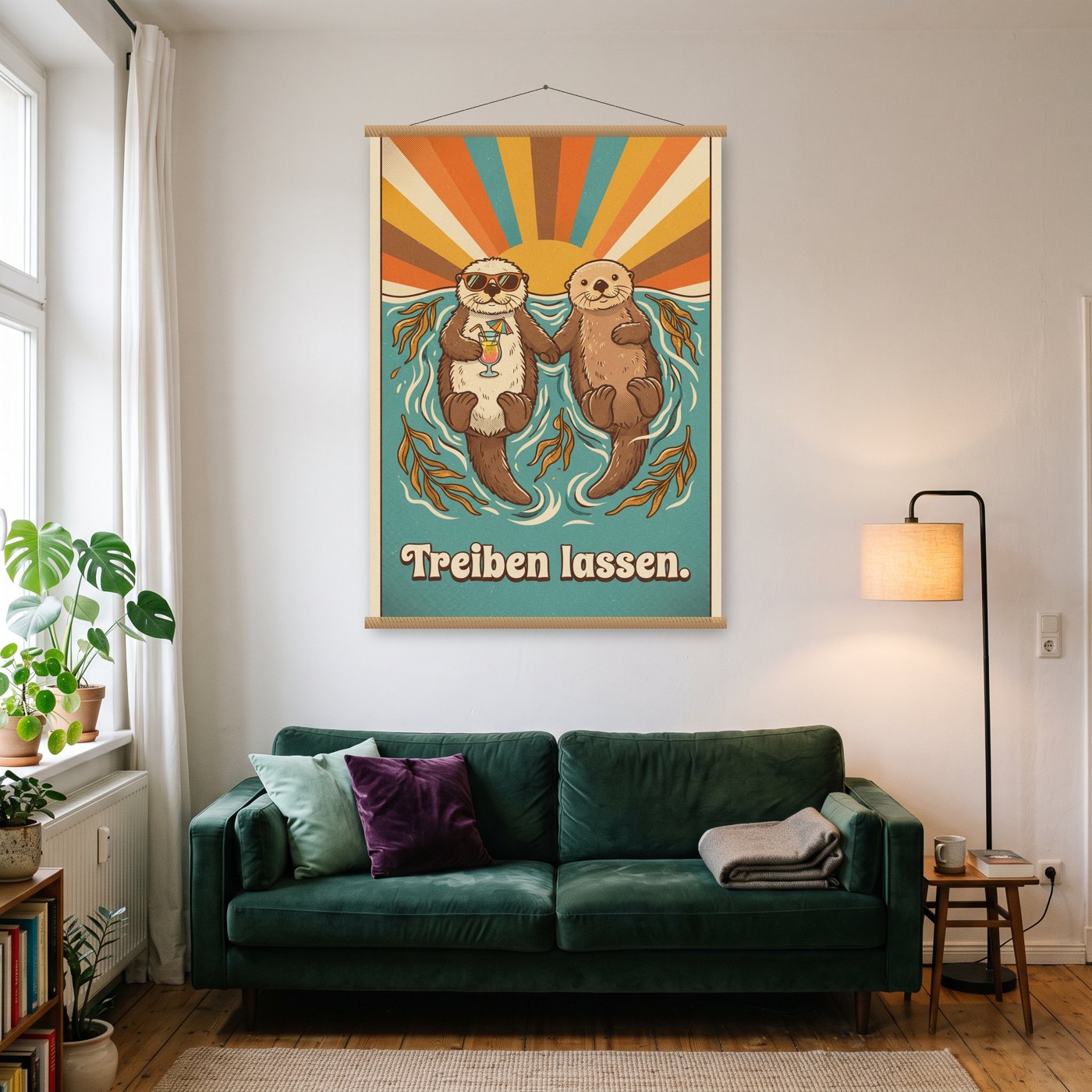 Otter lassen sich treiben – Poster mit Posterleiste an der Wand