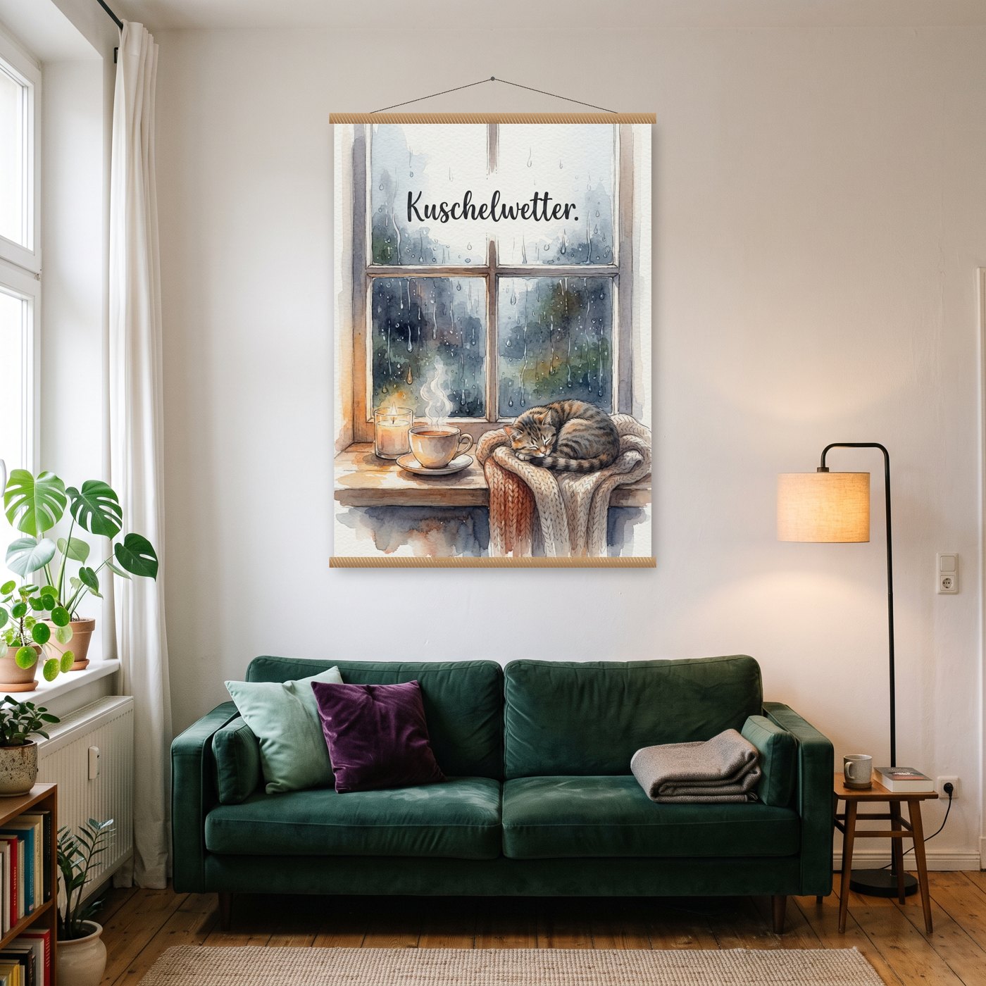 Kuschelwetter – Poster mit Posterleiste an der Wand