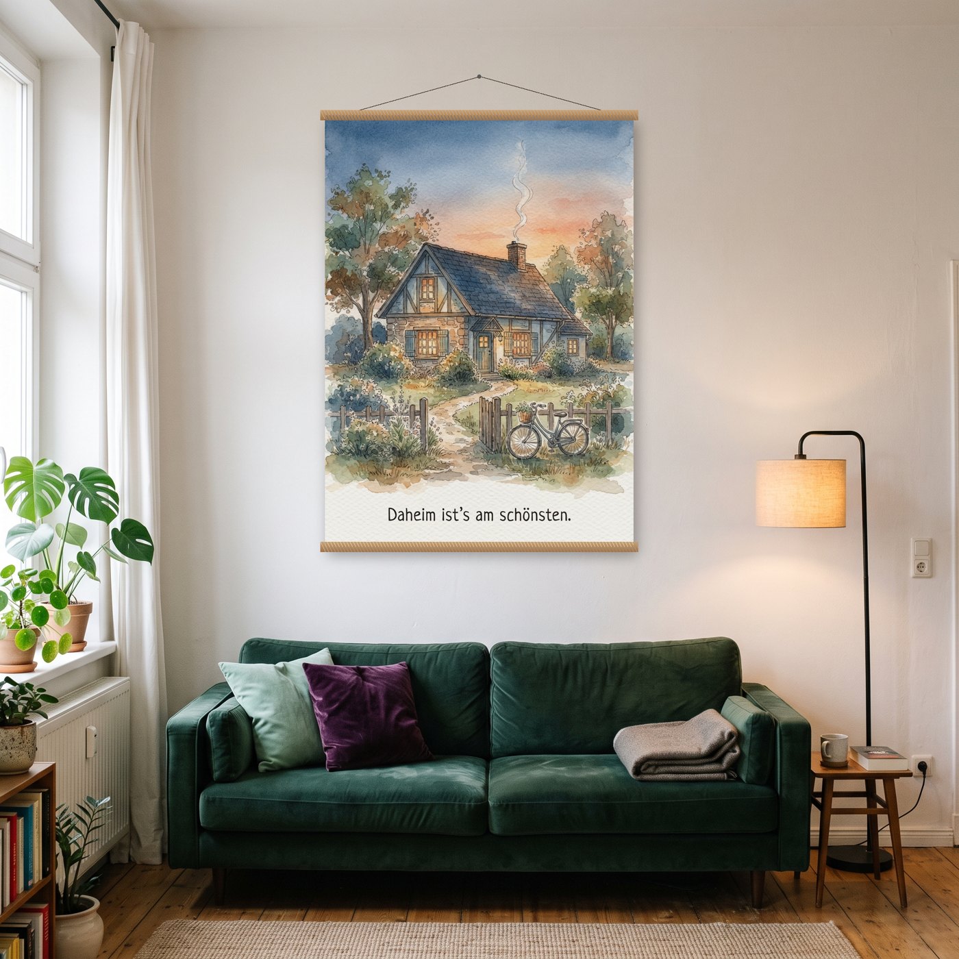 Daheim ist's am schönsten – Poster mit Posterleiste an der Wand