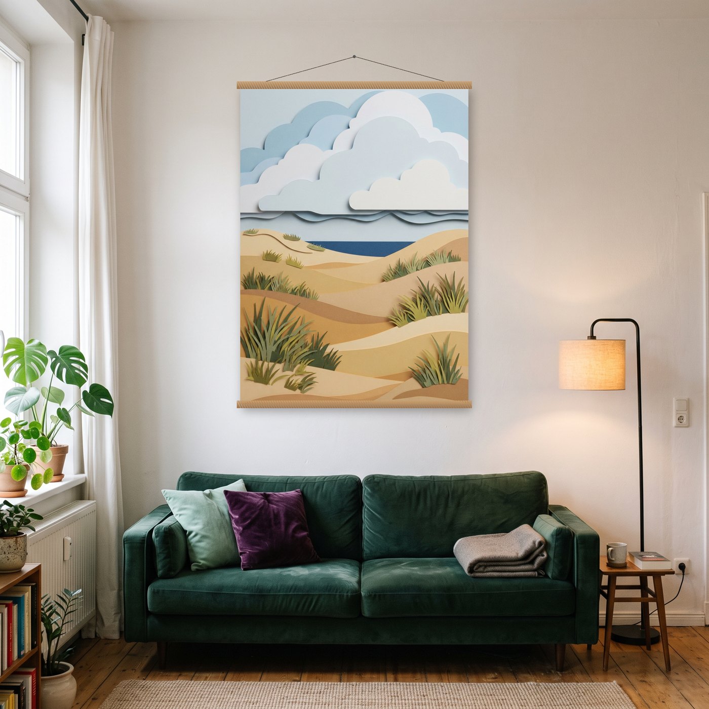 Dünen und Wolken – Poster mit Posterleiste an der Wand