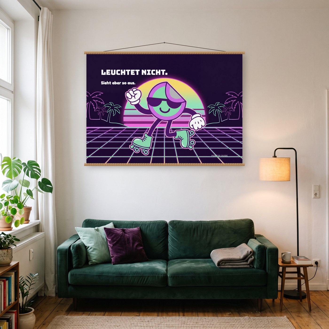 Dude in Neon – Poster mit Posterleiste an der Wand