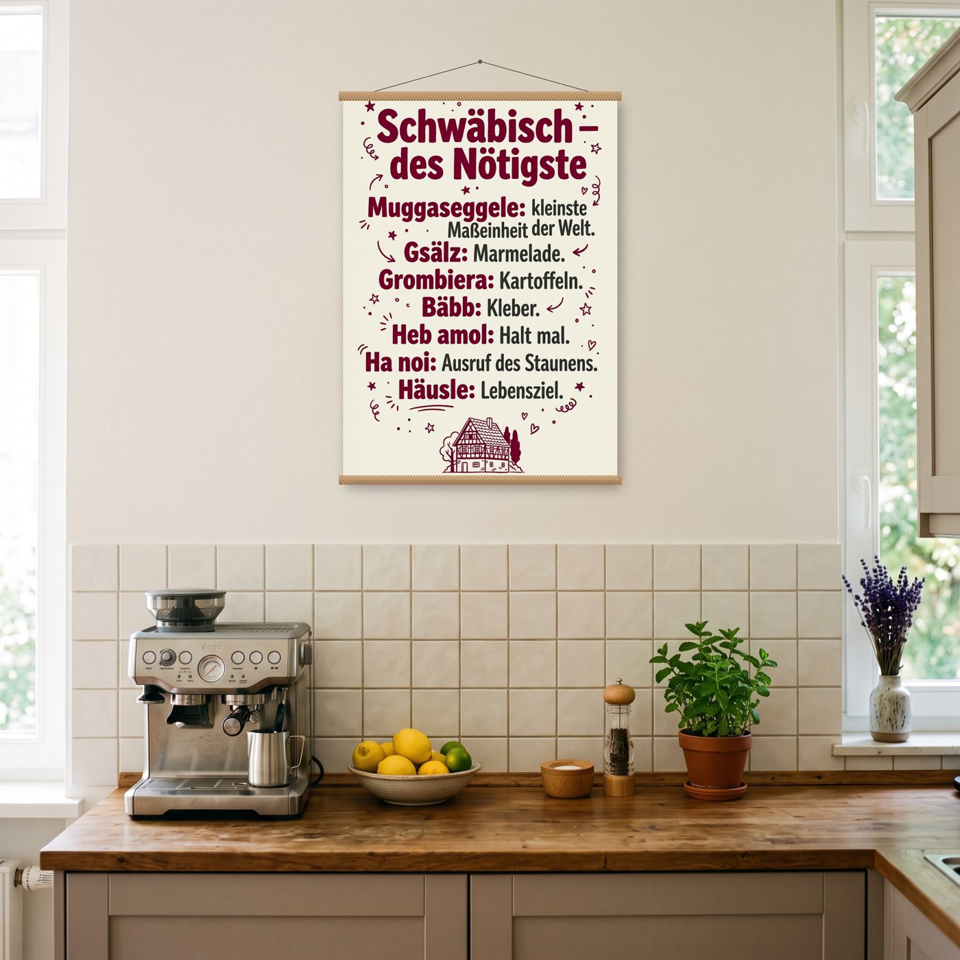 Schwäbisch – des Nötigste – Poster mit Posterleiste an der Wand