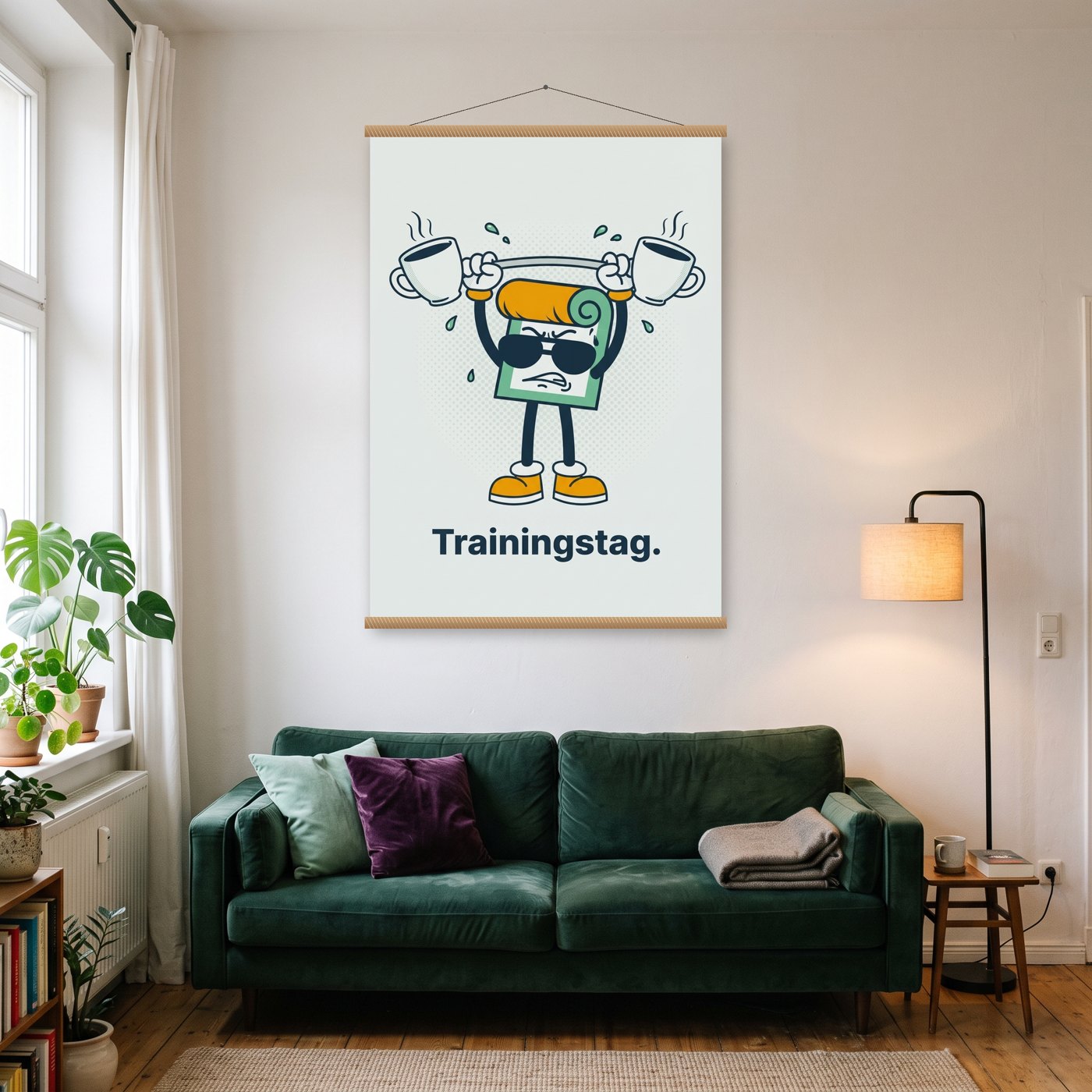 Dude: Trainingstag – Poster mit Posterleiste an der Wand