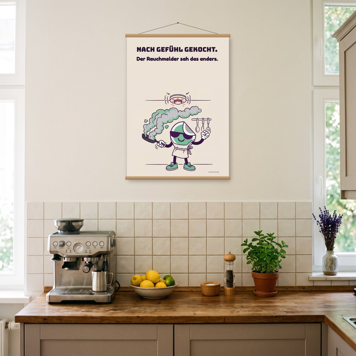 Dude kocht – Poster mit Posterleiste an der Wand