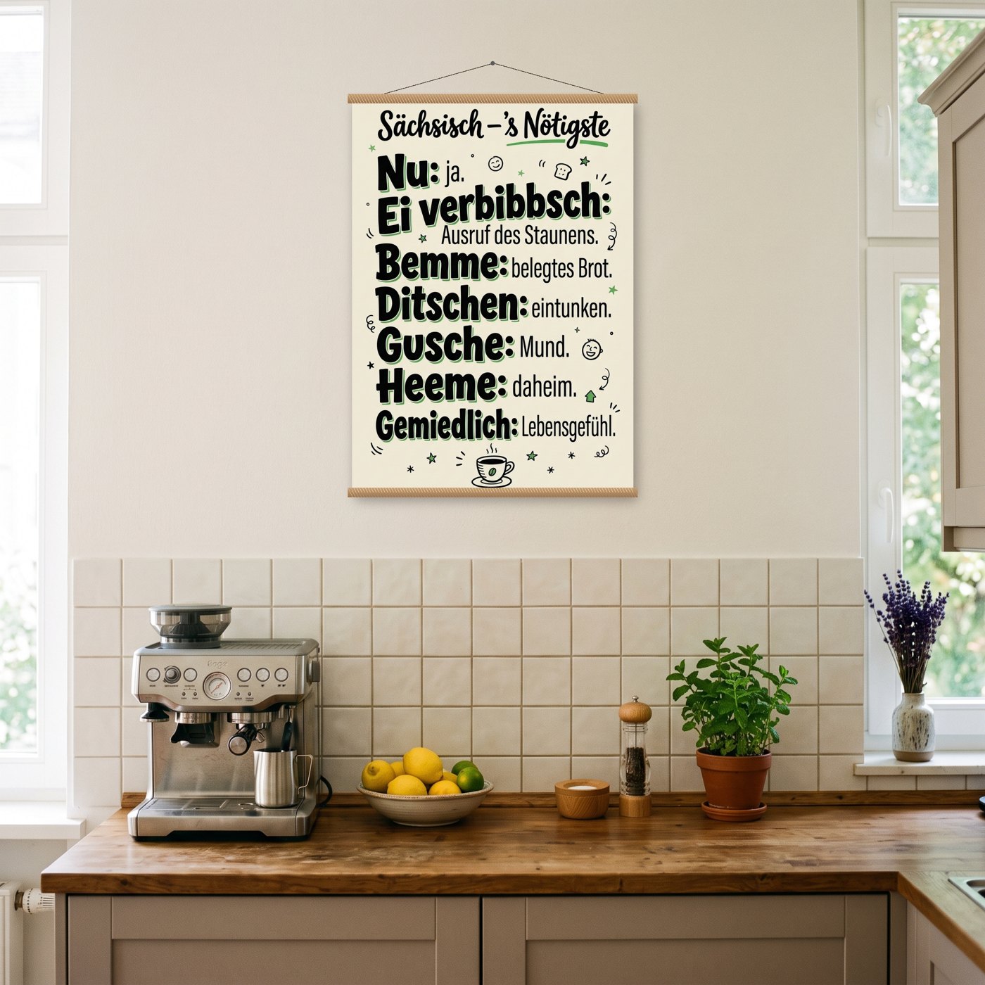 Sächsisch – 's Nötigste – Poster mit Posterleiste an der Wand