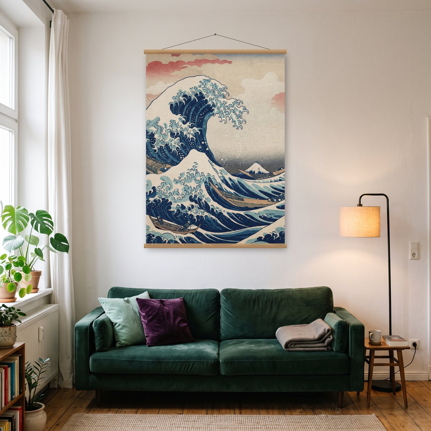 Die große Welle – Poster mit Posterleiste an der Wand