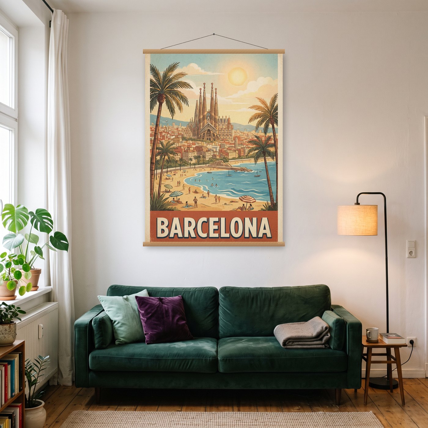 Vintage Barcelona – Poster mit Posterleiste an der Wand