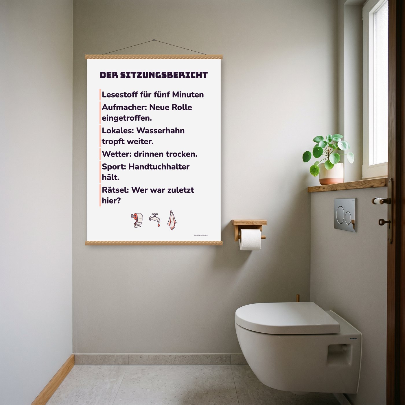 Der Sitzungsbericht – Poster mit Posterleiste an der Wand