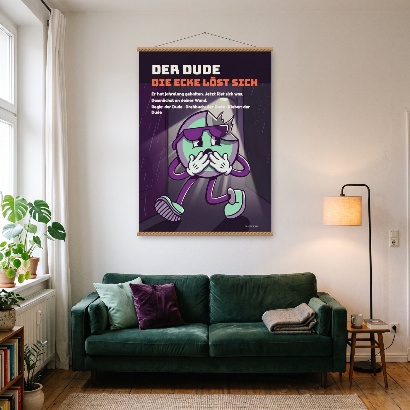 Filmplakat: Die Ecke löst sich – Poster mit Posterleiste an der Wand