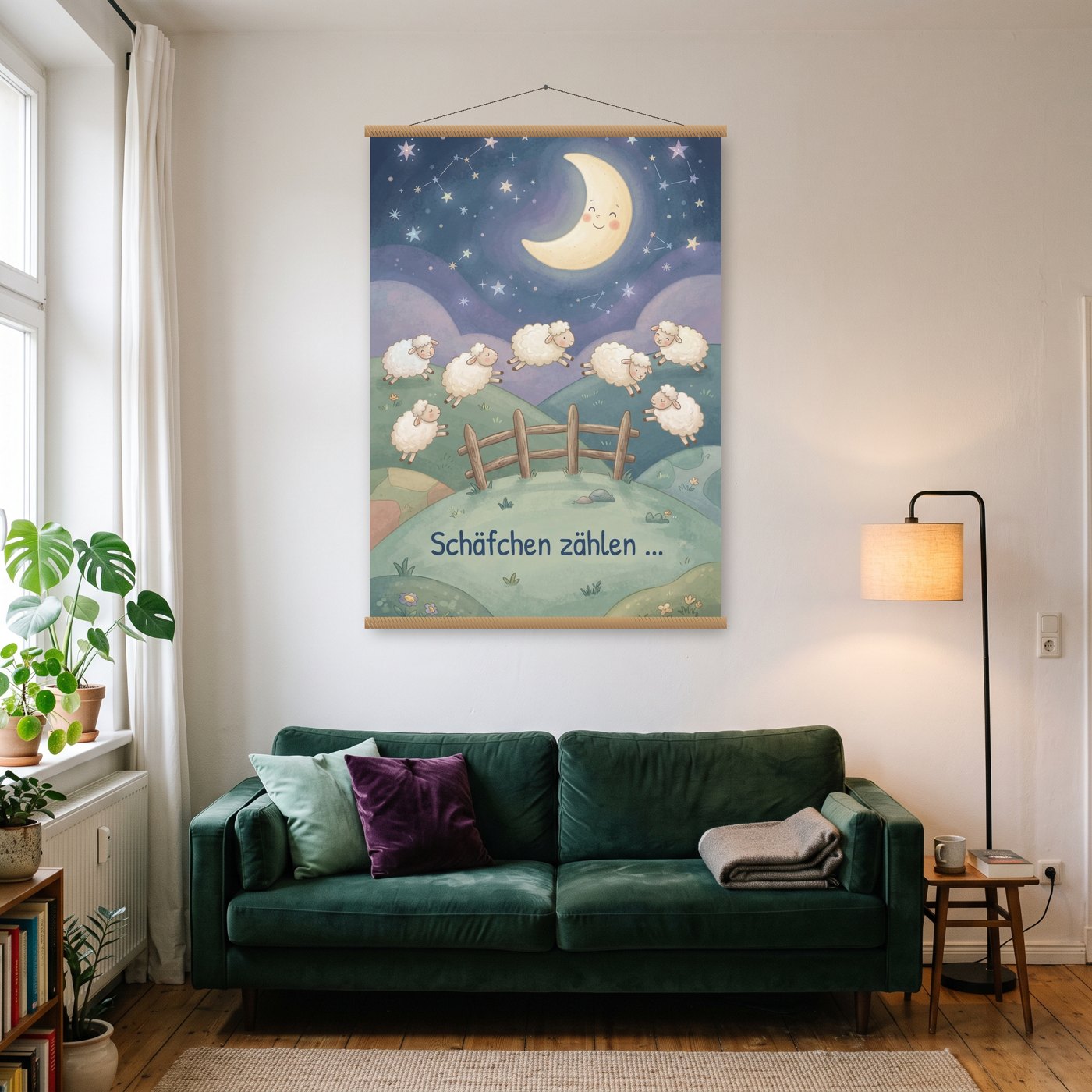 Schäfchen zählen – Poster mit Posterleiste an der Wand