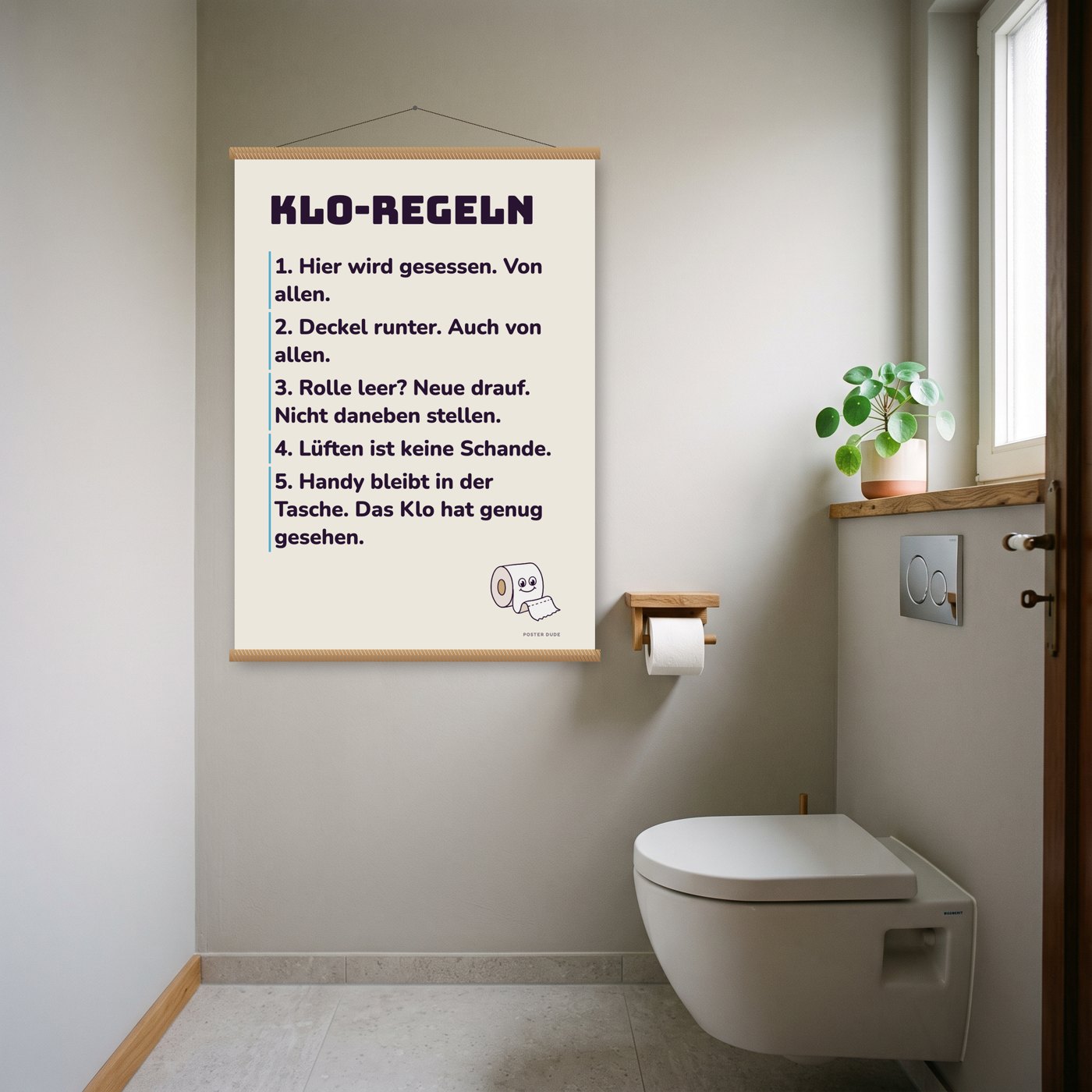 Klo-Regeln – Poster mit Posterleiste an der Wand