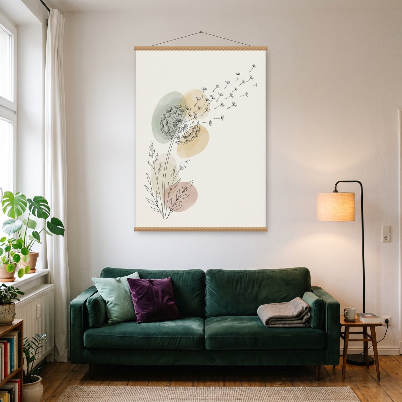 Pusteblume – Poster mit Posterleiste an der Wand