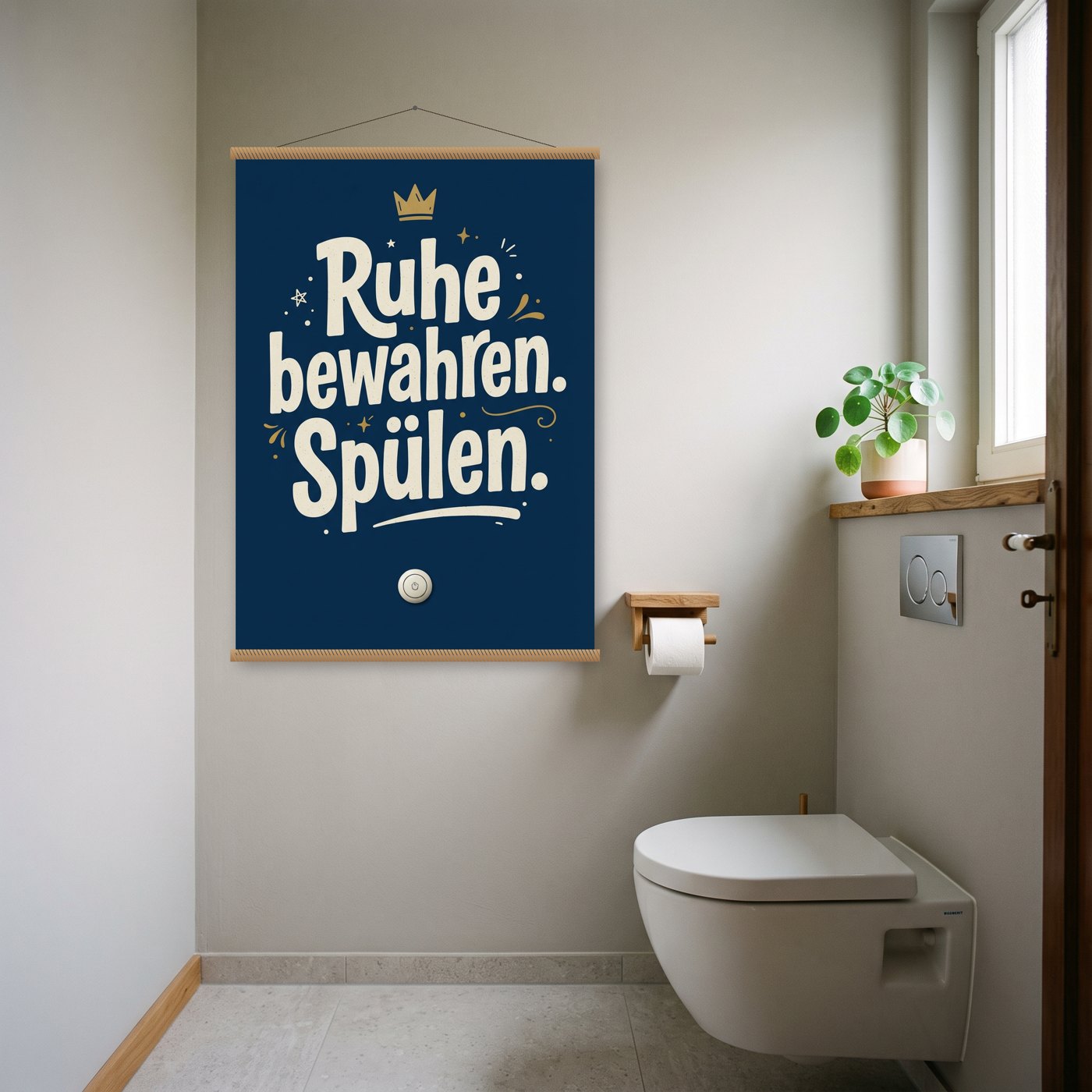 Ruhe bewahren. Spülen – Poster mit Posterleiste an der Wand