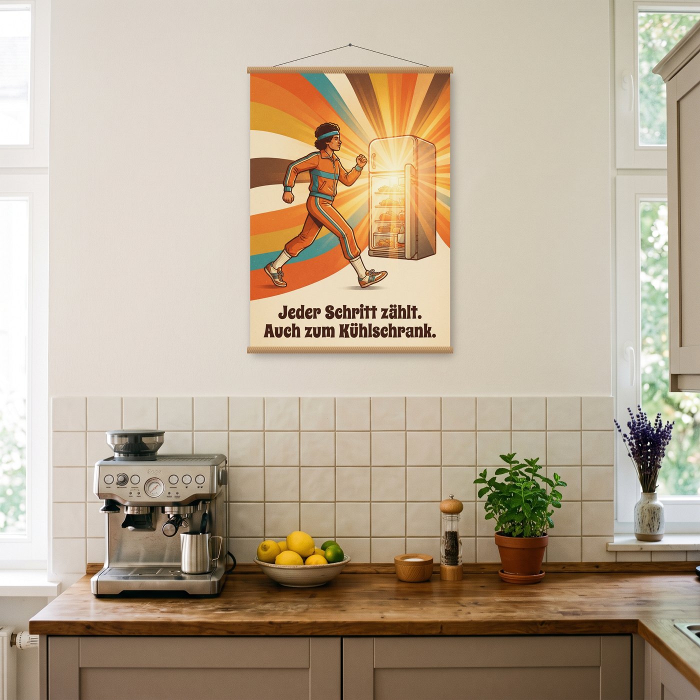 Jeder Schritt zählt – Poster mit Posterleiste an der Wand
