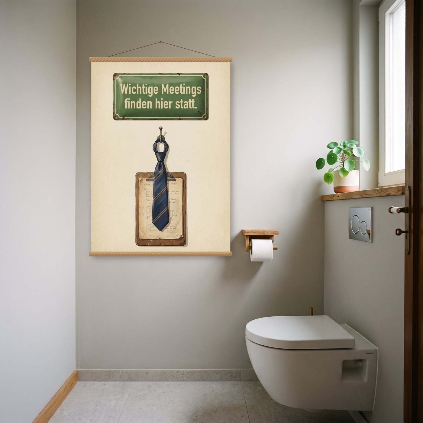 Wichtige Meetings finden hier statt – Poster mit Posterleiste an der Wand