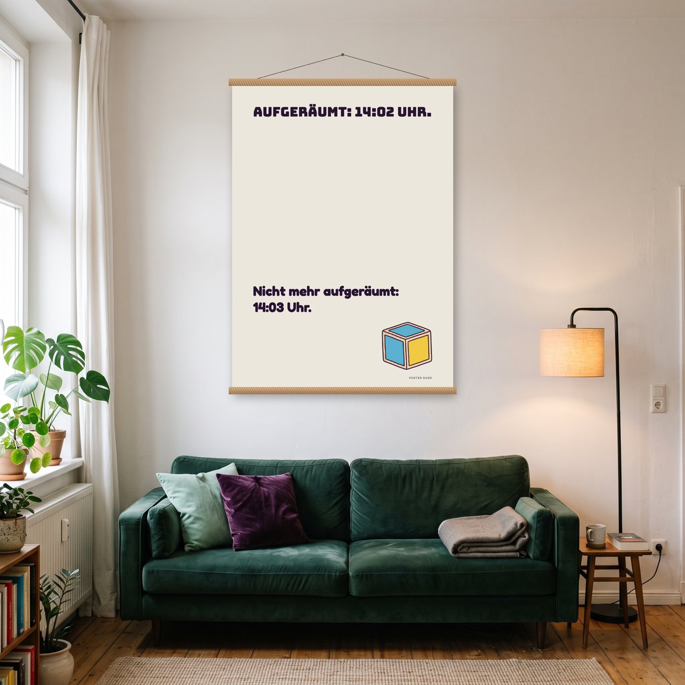 Eine Minute aufgeräumt – Poster mit Posterleiste an der Wand