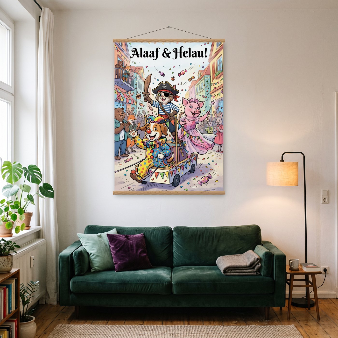 Tierischer Umzug – Poster mit Posterleiste an der Wand