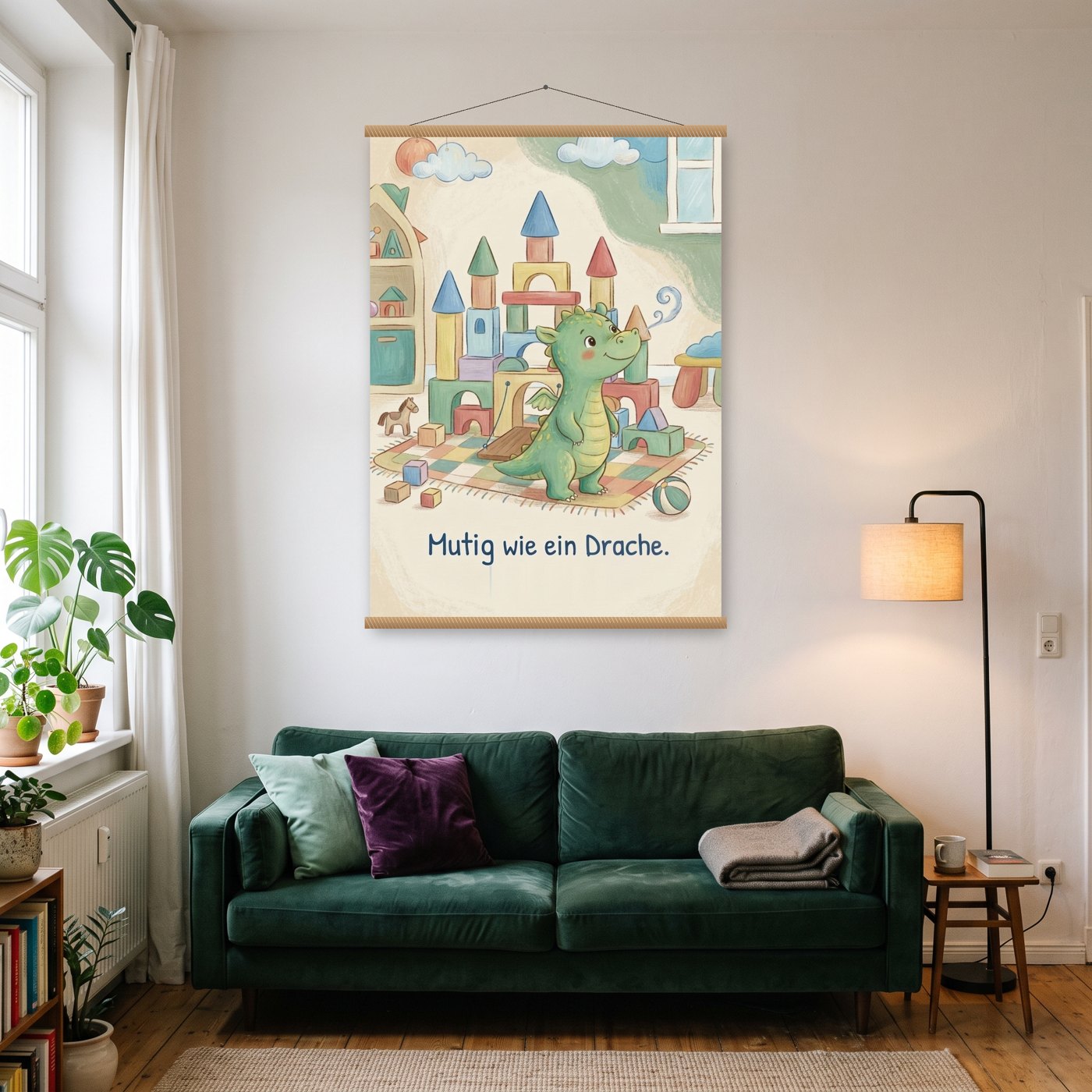Mutiger kleiner Drache – Poster mit Posterleiste an der Wand