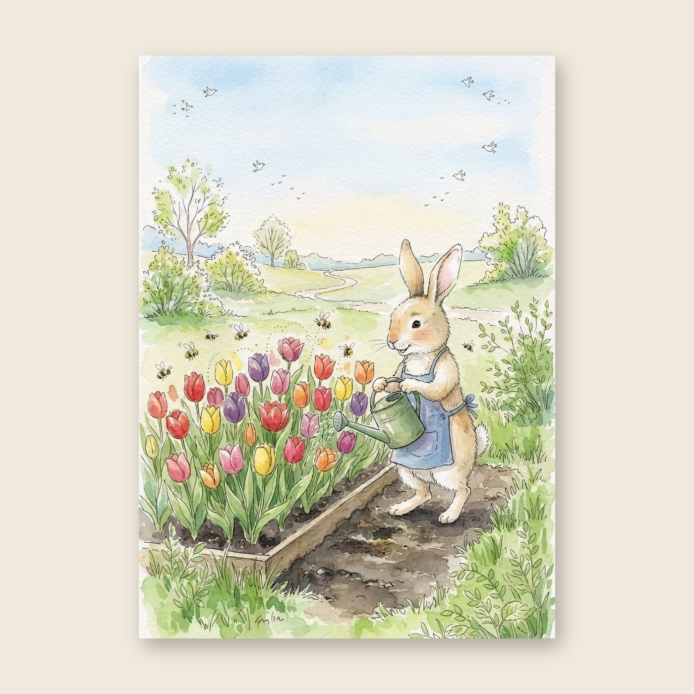 Hase gießt Tulpen – Poster (ohne Text)