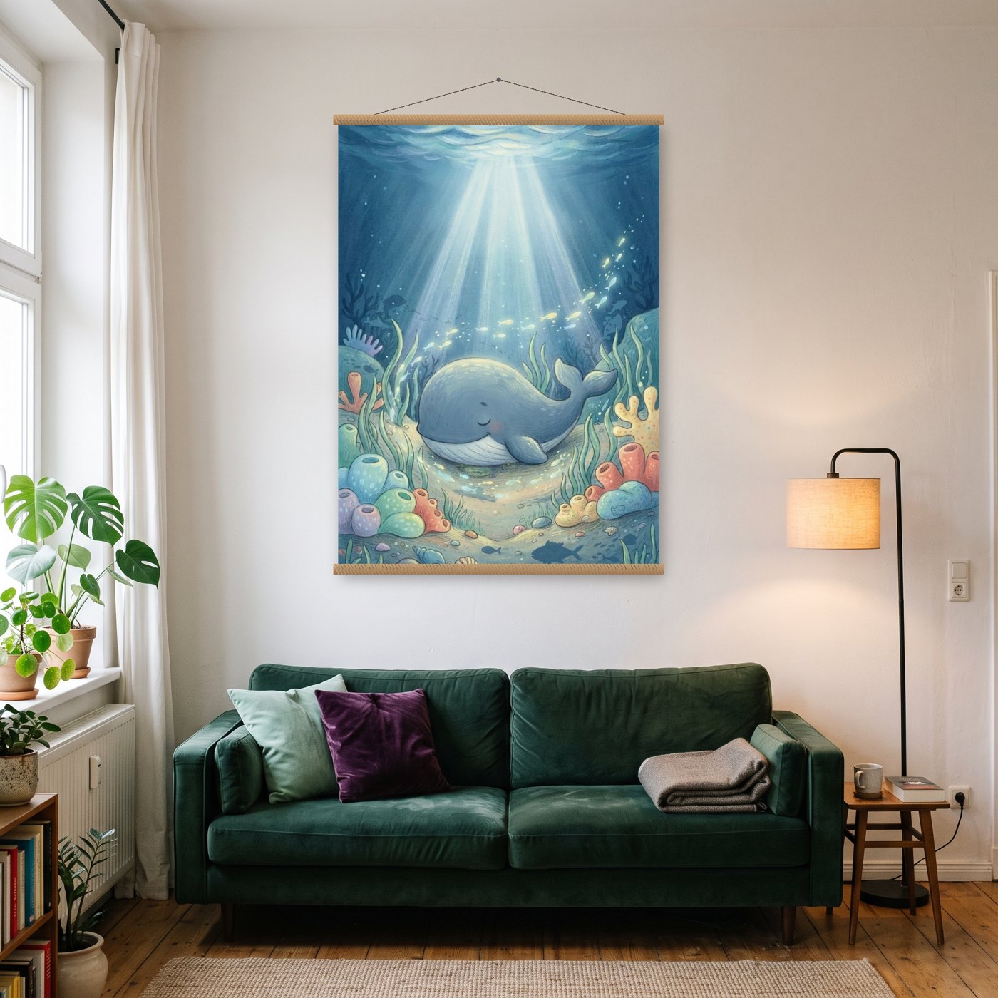 Gute Nacht, kleiner Wal – Poster mit Posterleiste an der Wand