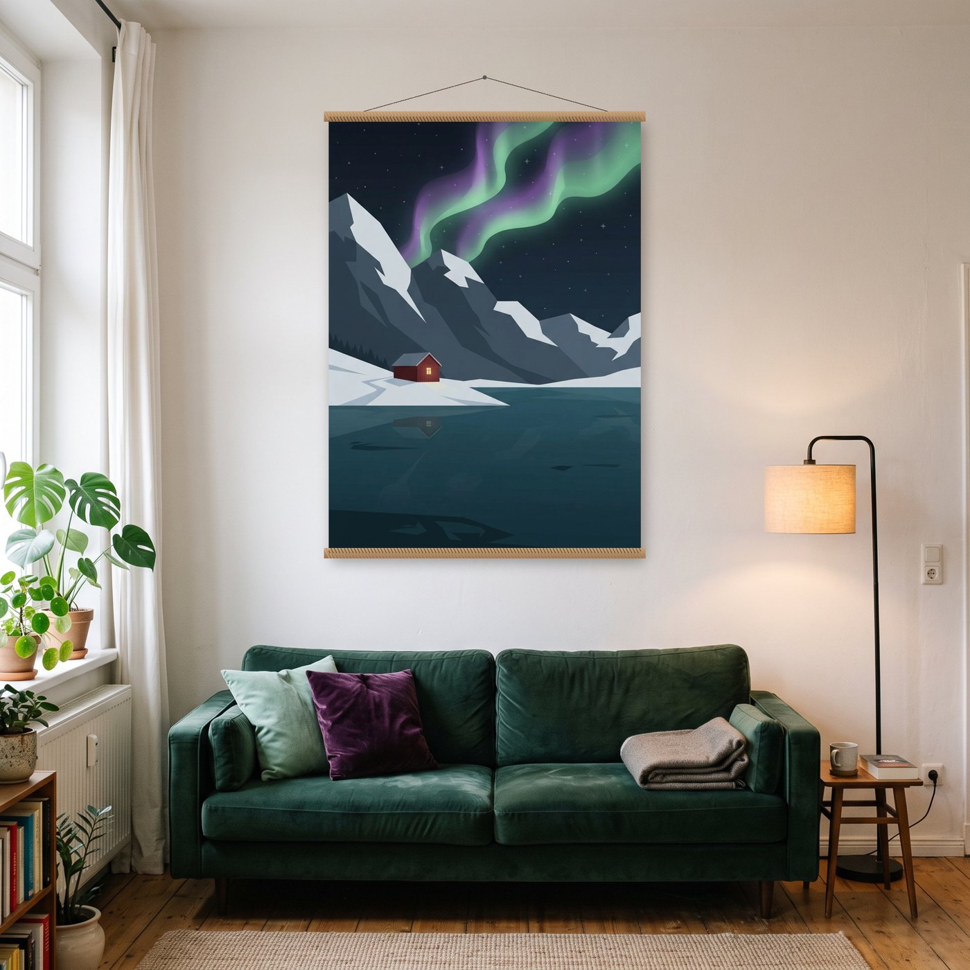 Polarlicht über dem Fjord – Poster mit Posterleiste an der Wand