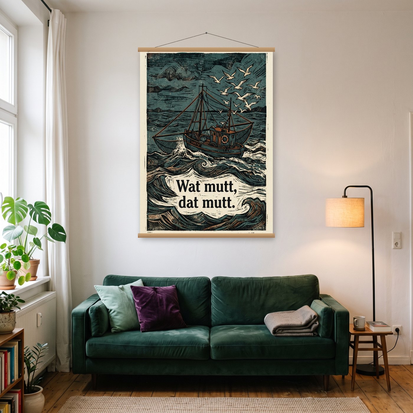 Wat mutt, dat mutt – Poster mit Posterleiste an der Wand