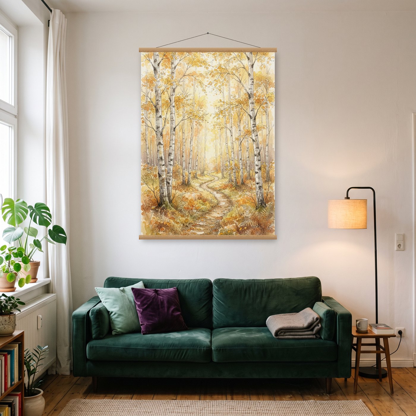 Birkenwald im Herbst – Poster mit Posterleiste an der Wand