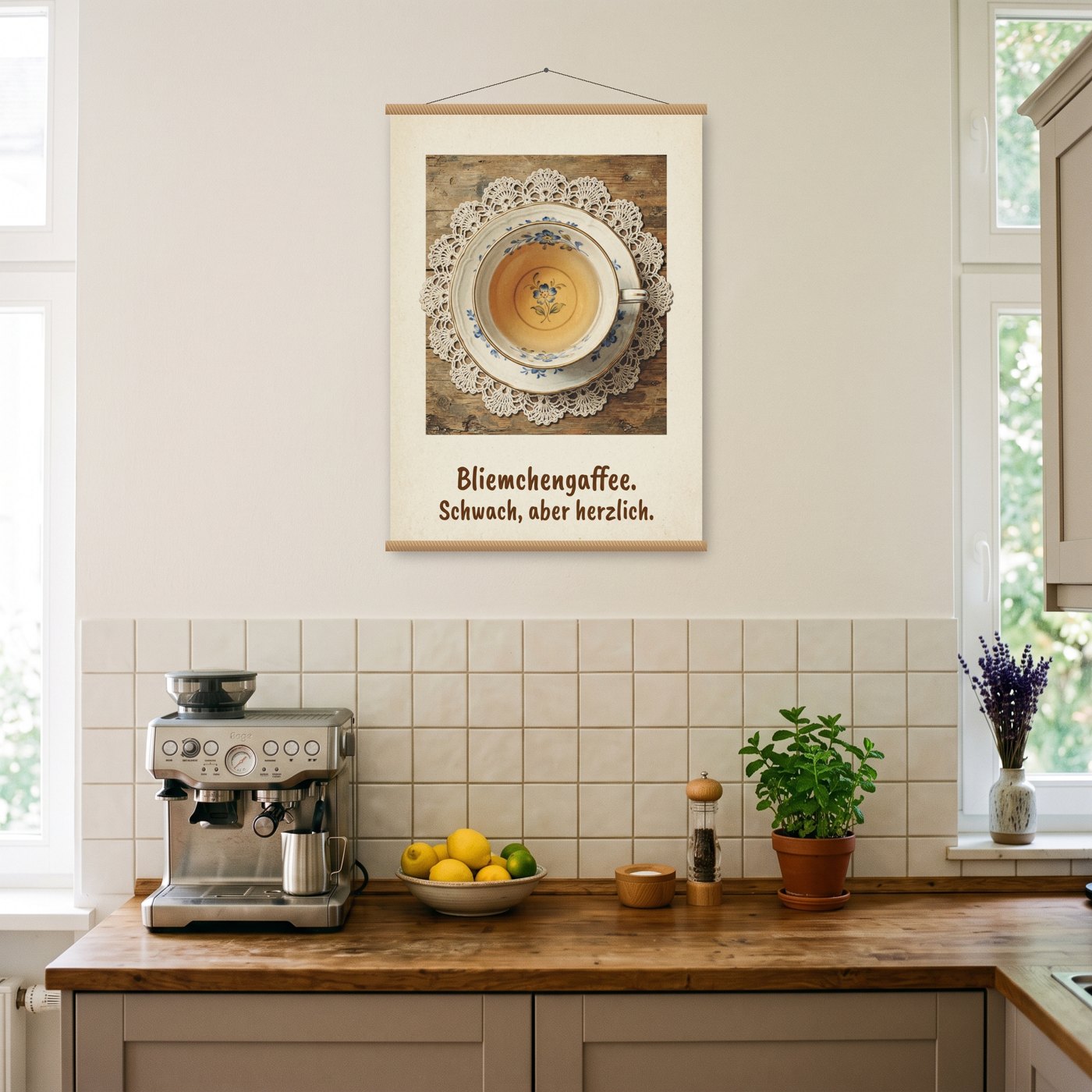 Bliemchengaffee – Poster mit Posterleiste an der Wand