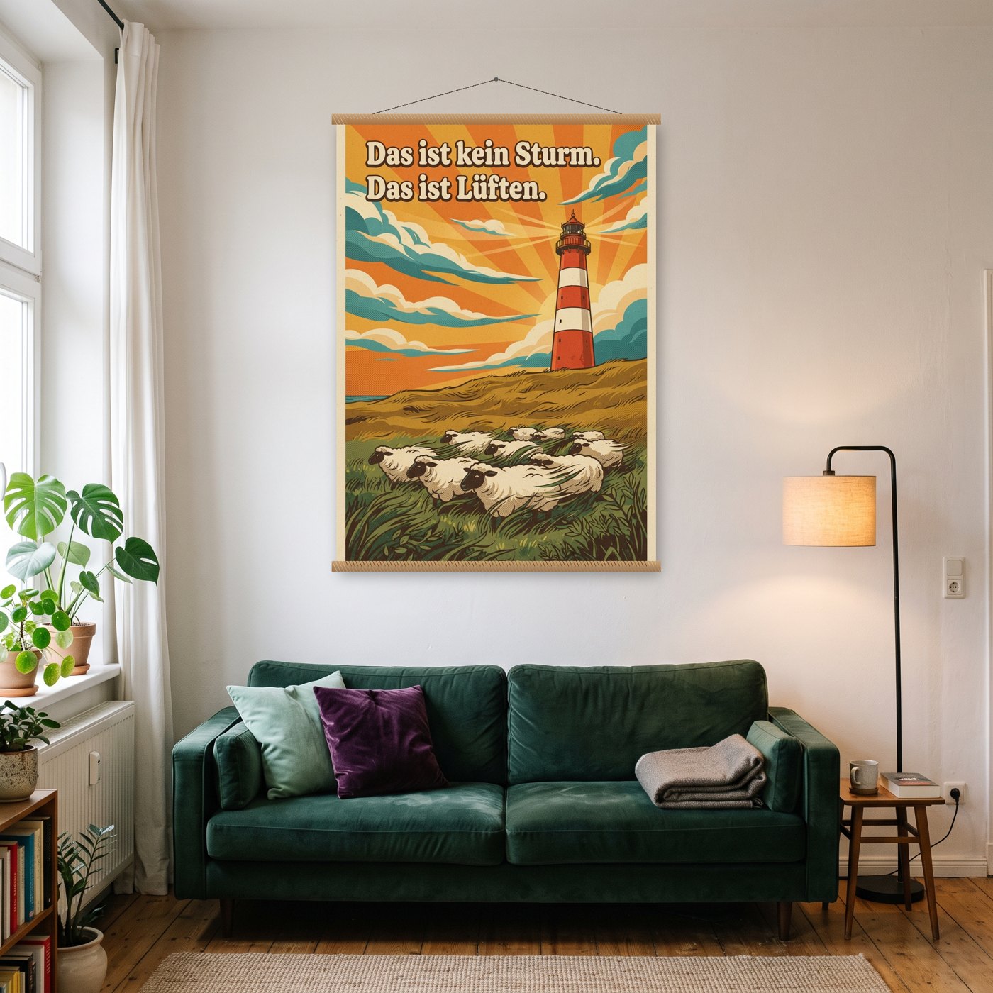 Das ist kein Sturm. Das ist Lüften – Poster mit Posterleiste an der Wand