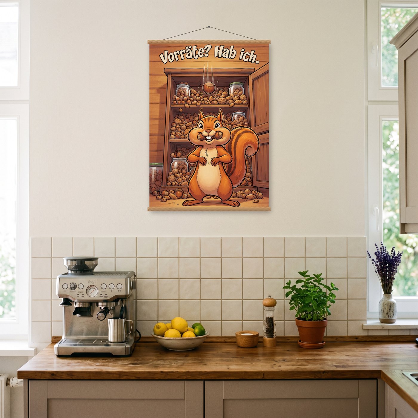 Vorräte? Hab ich – Poster mit Posterleiste an der Wand