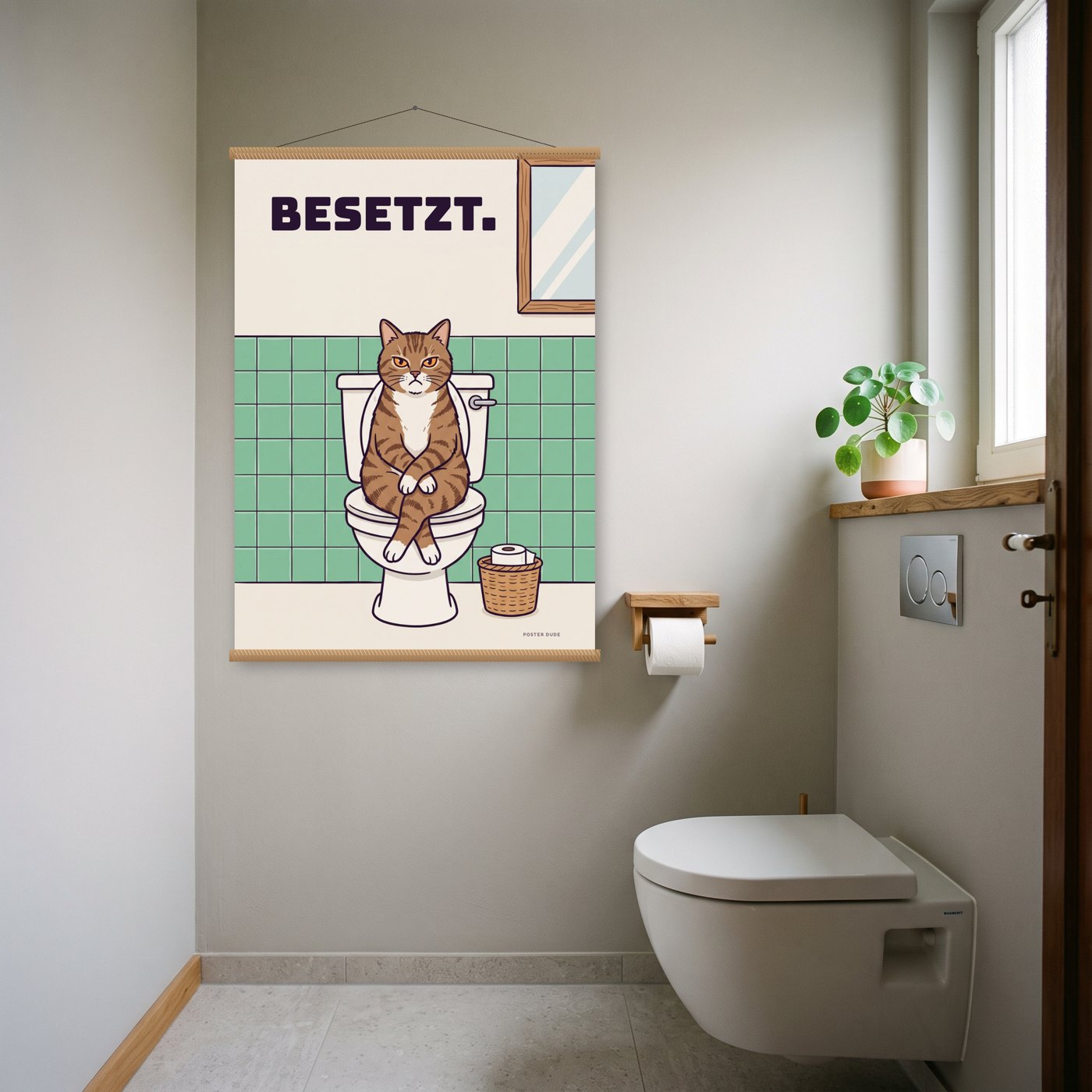 Katze: Besetzt – Poster mit Posterleiste an der Wand