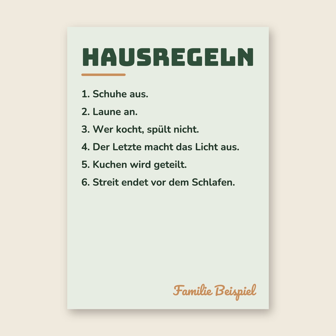 Selbst gestaltetes Poster „Hausregeln“ aus dem Poster-Editor